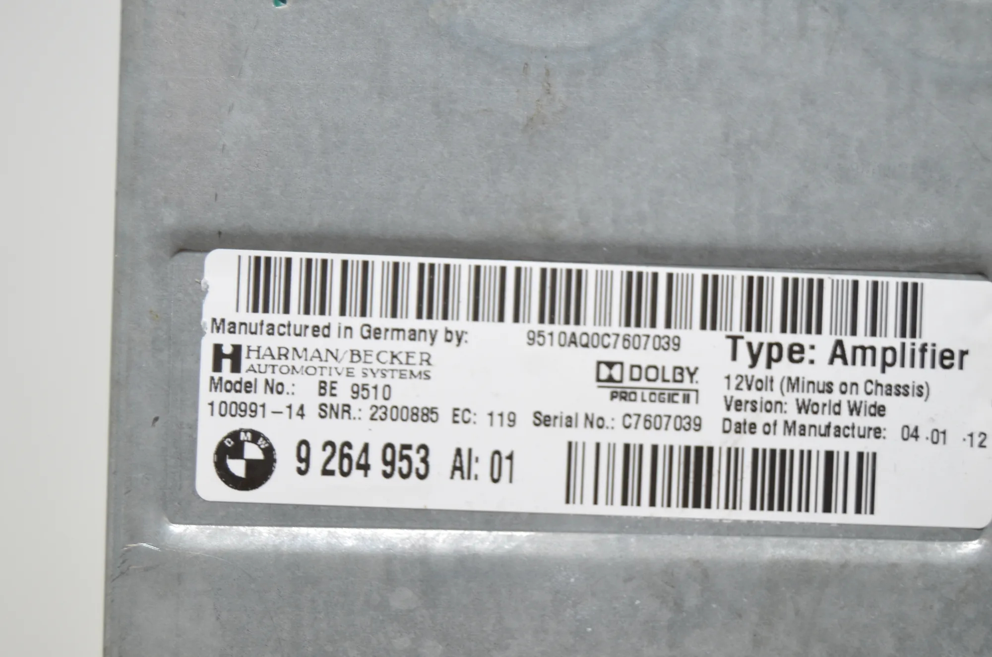 Sound Audio System Set – OEM 9239148 · BMW 5 Touring (F11) 530 d xDrive 2012 – 14