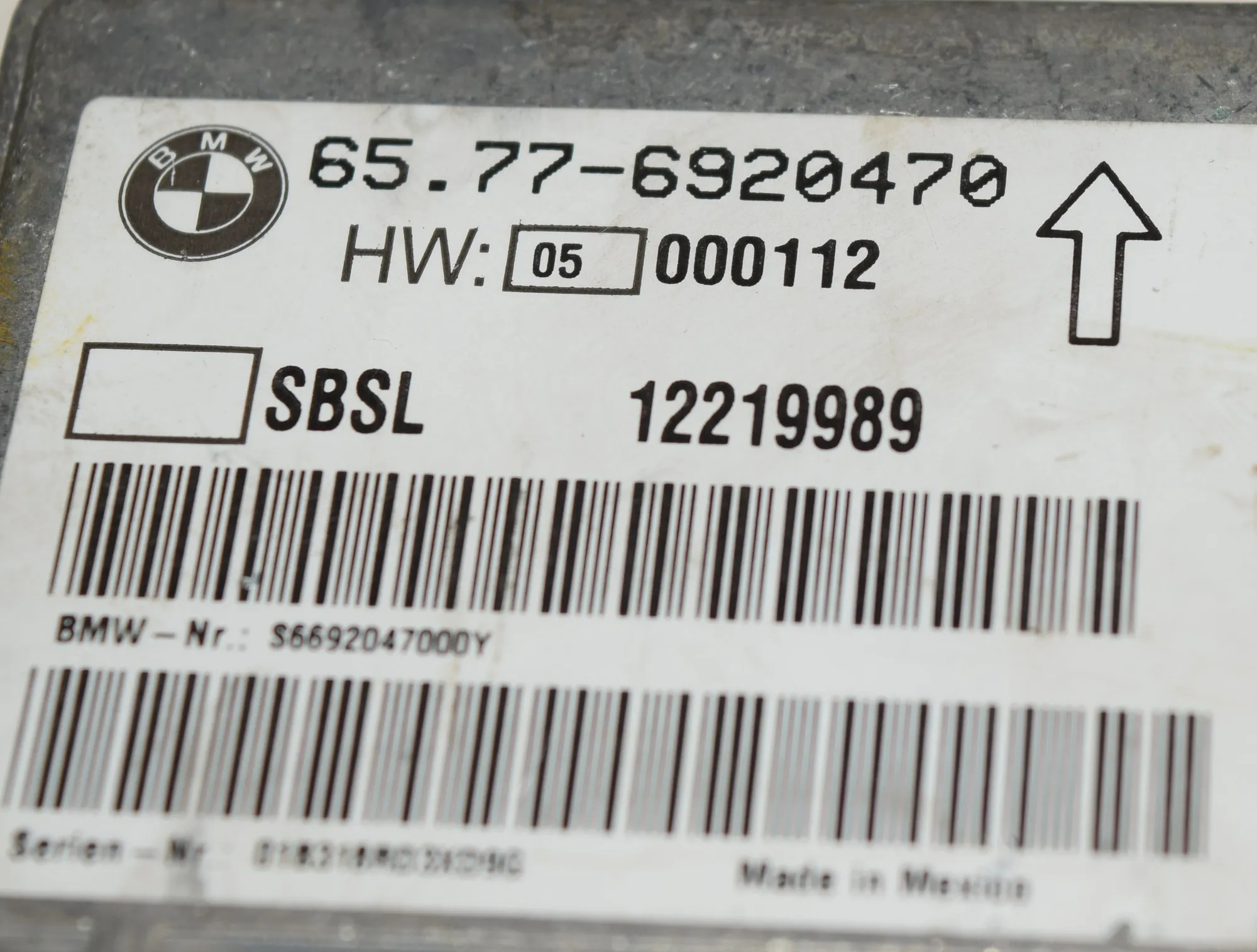 SRS Control Unit – OEM 6920470 · BMW 7 (E65, E66, E67) 735 i, Li 2001 – 3