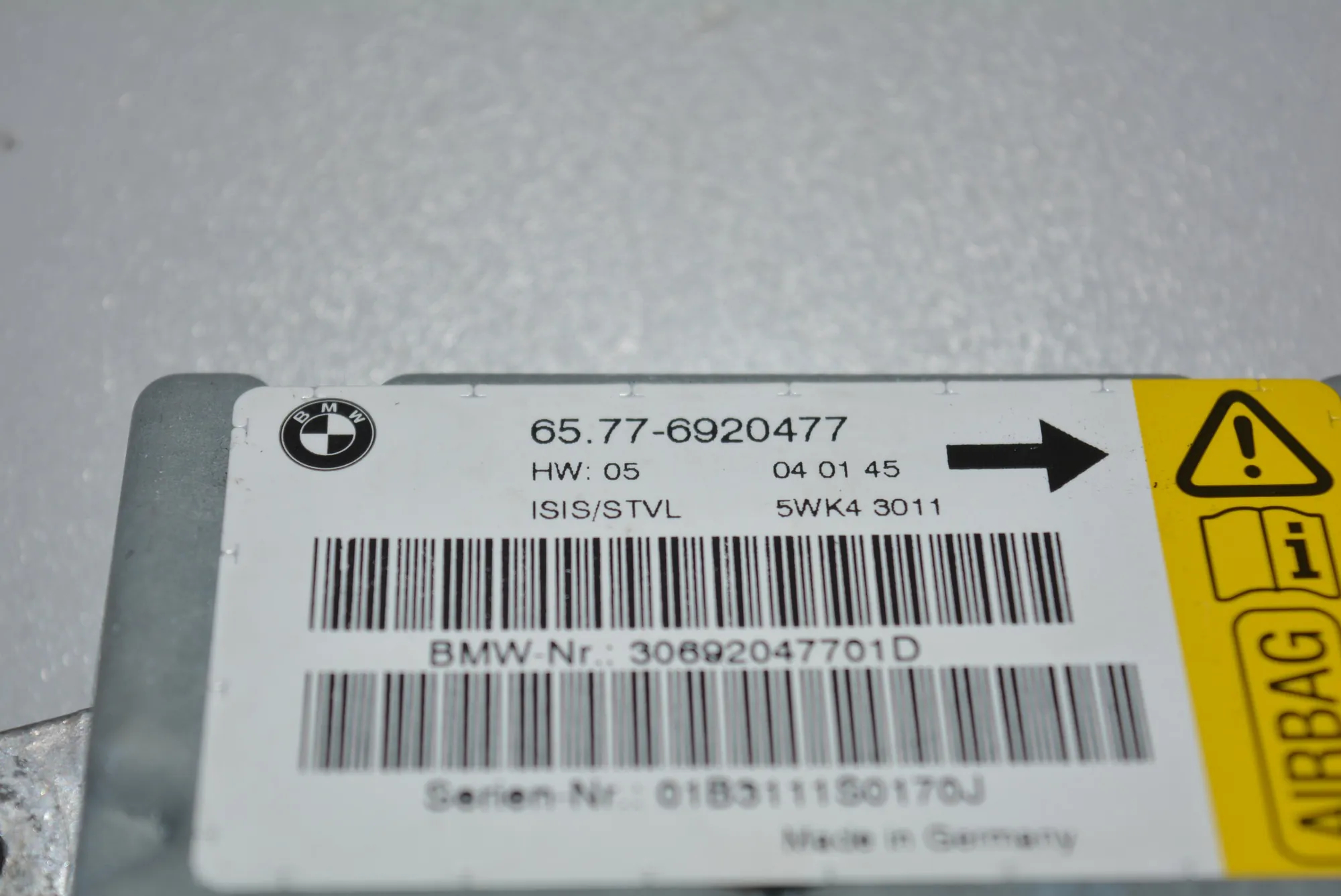 SRS Control Unit – OEM 6920477 · BMW 7 (E65, E66, E67) 735 i, Li 2001 – 4