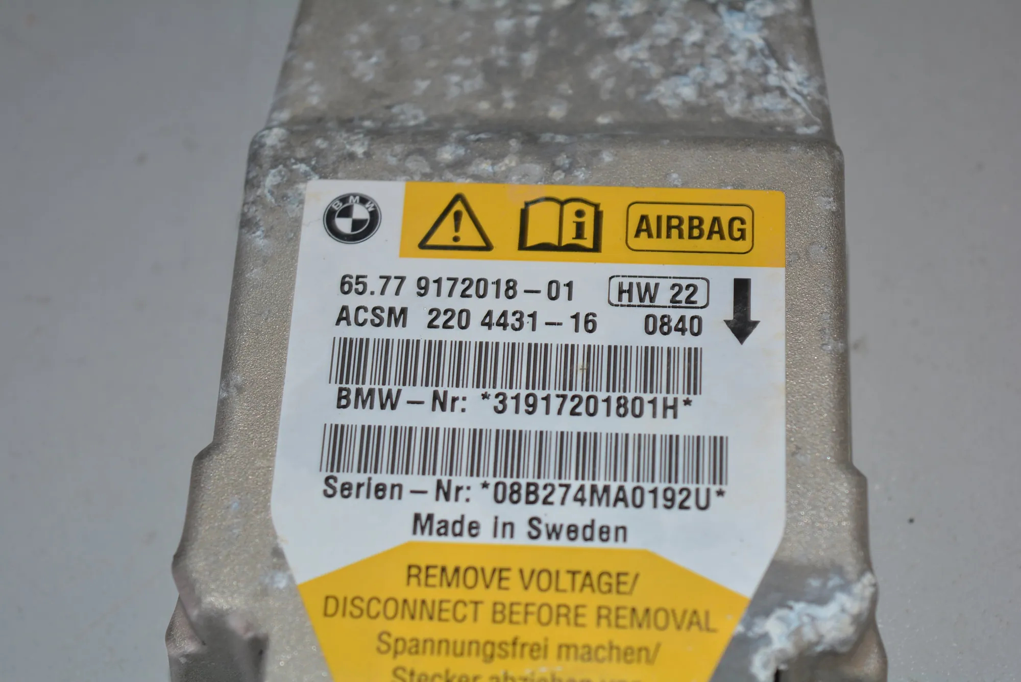 SRS Control Unit – OEM 9172018 · BMW 5 Touring (E61) 530 d 2008 – 4