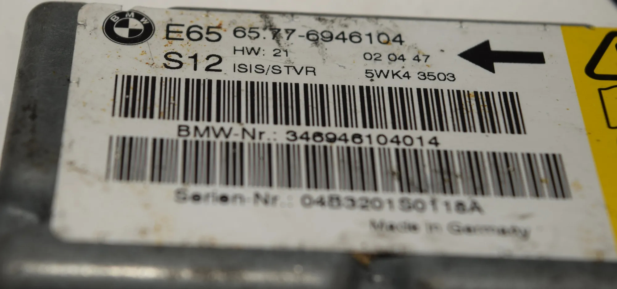 SRS Control Unit – OEM 6946104 · BMW 7 (E65, E66, E67) BMW 7 (E65, E66, E67) 745 i, Li 2003 – 3