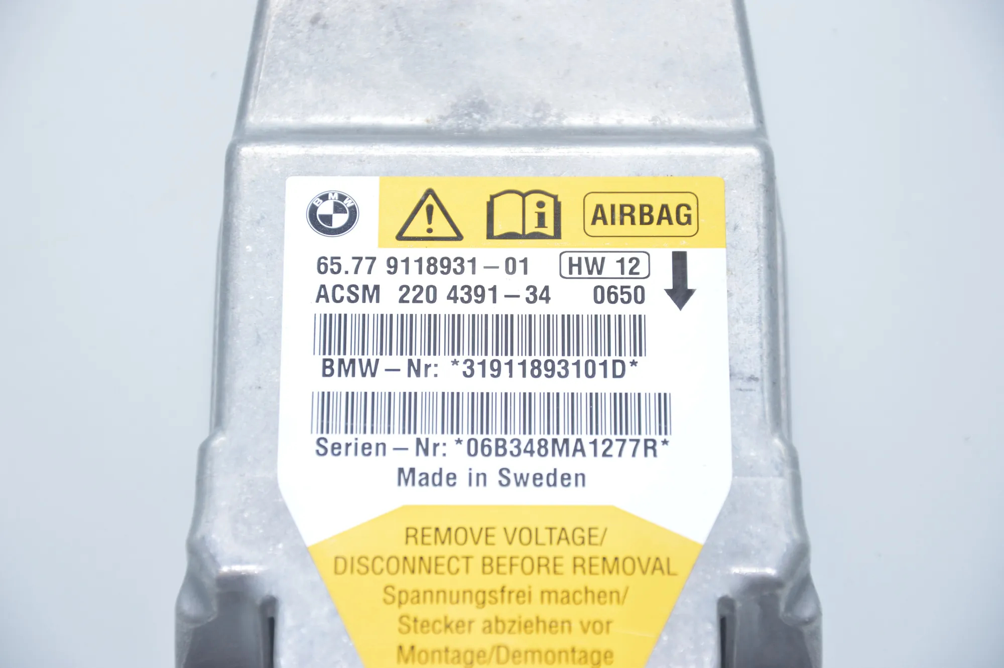 SRS Control Unit – OEM 9118931 · BMW 5 (E60) 525 d 2007 – 6