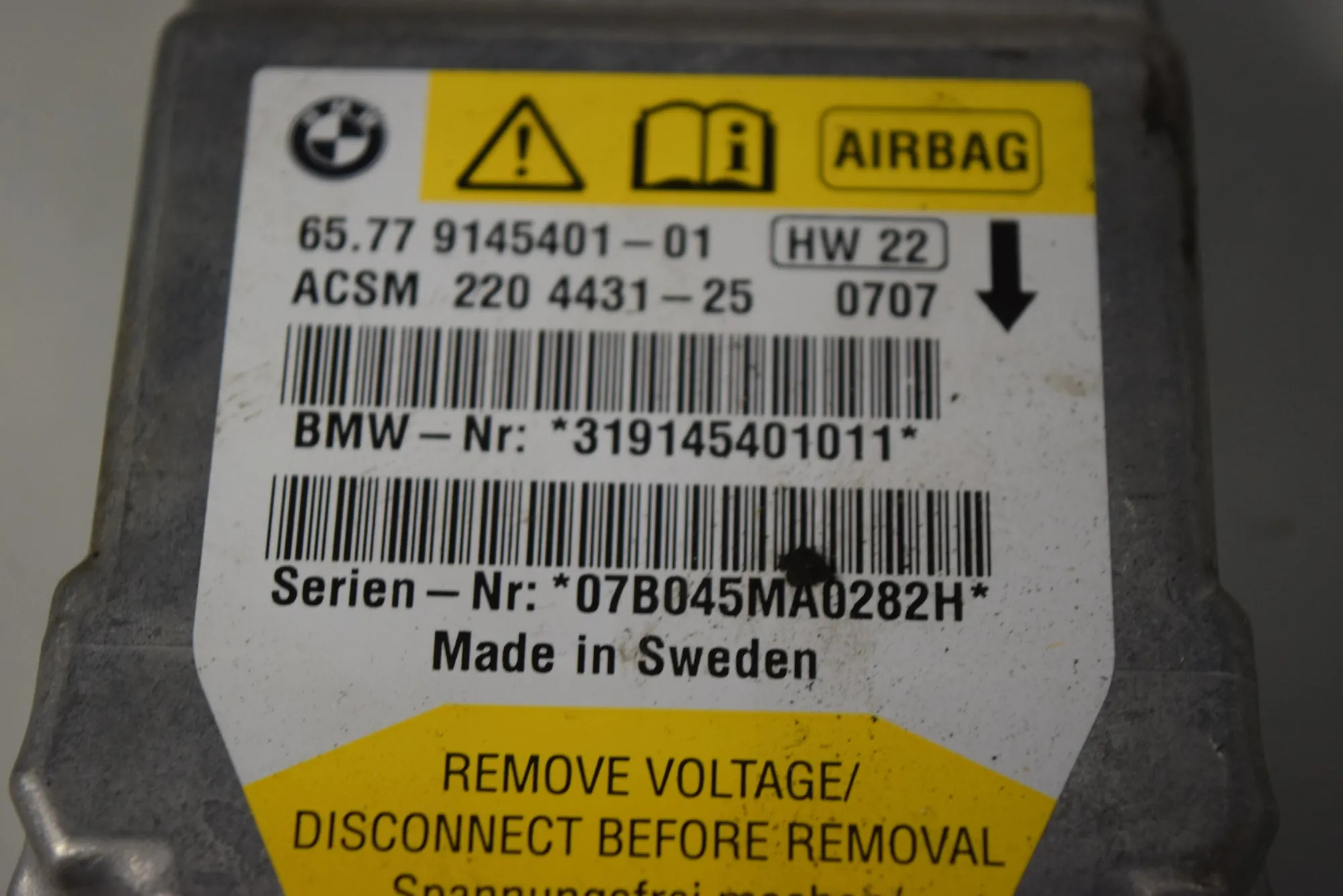 SRS Control Unit – OEM 9145401 · BMW 5 (E60) 520 d 2007 – 5