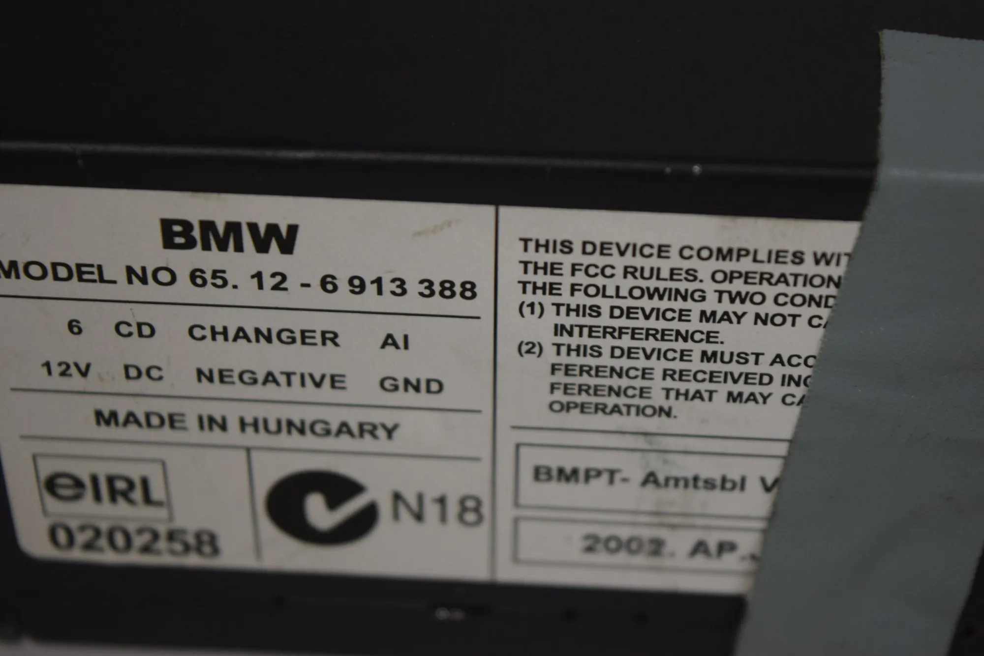 CD Changer – OEM 6913388 · BMW 5 (E39) 530 i 2003 – 7