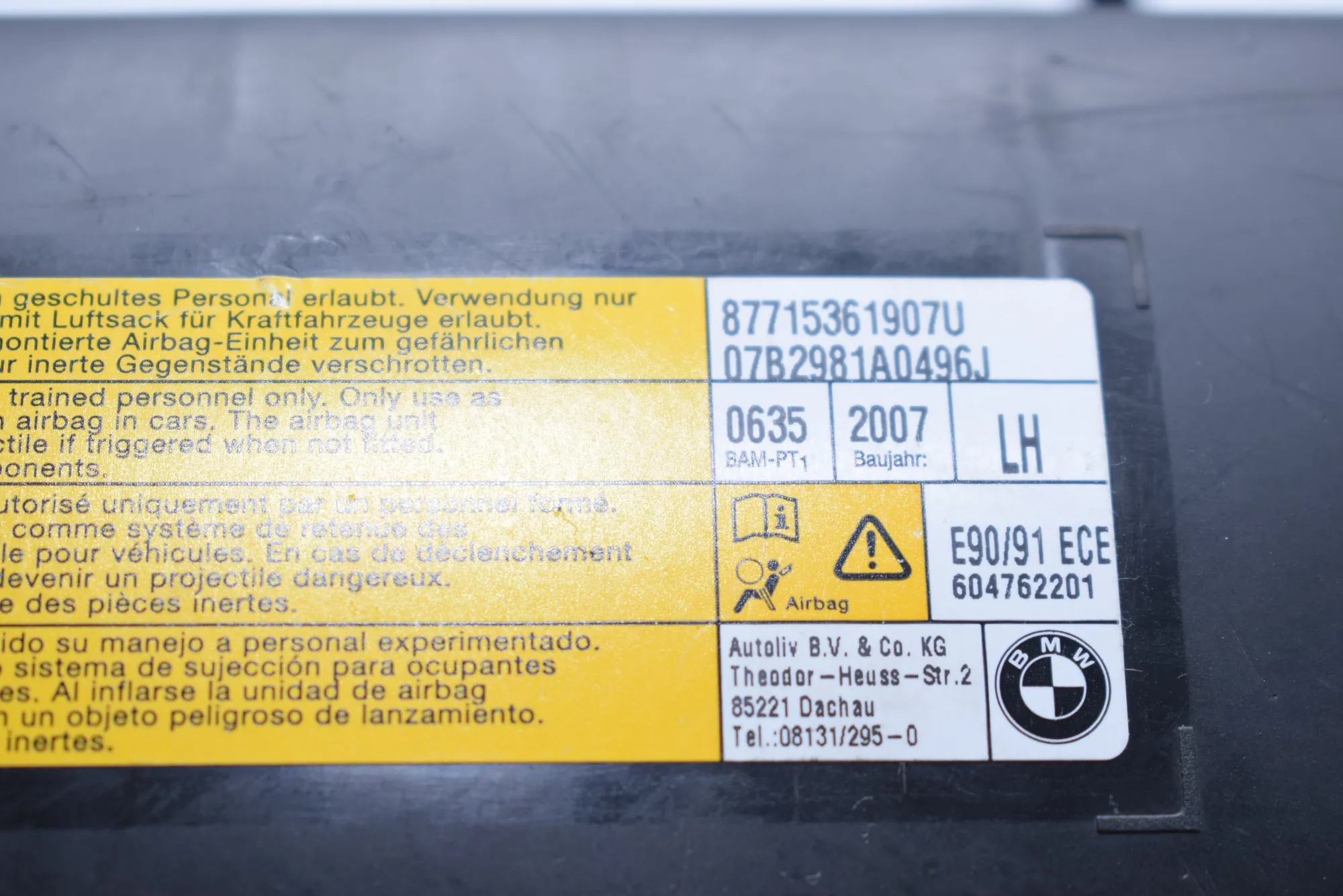 Front Left Seat Safety Bag SRS – OEM 7153619 · BMW 3 (E90) BMW 3 (E90) 2007 – 3