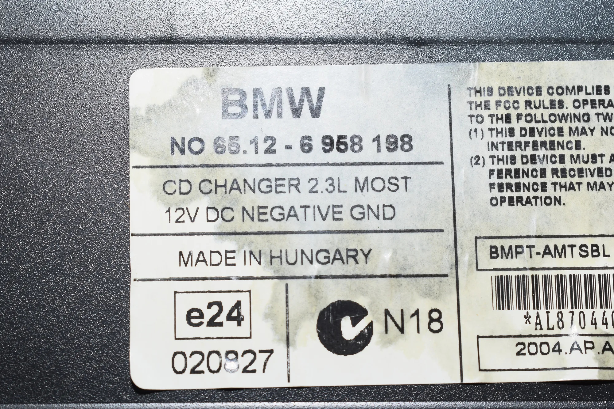 CD Changer – OEM 6958198 · BMW 1 (E87) 120 i 2004 – 6