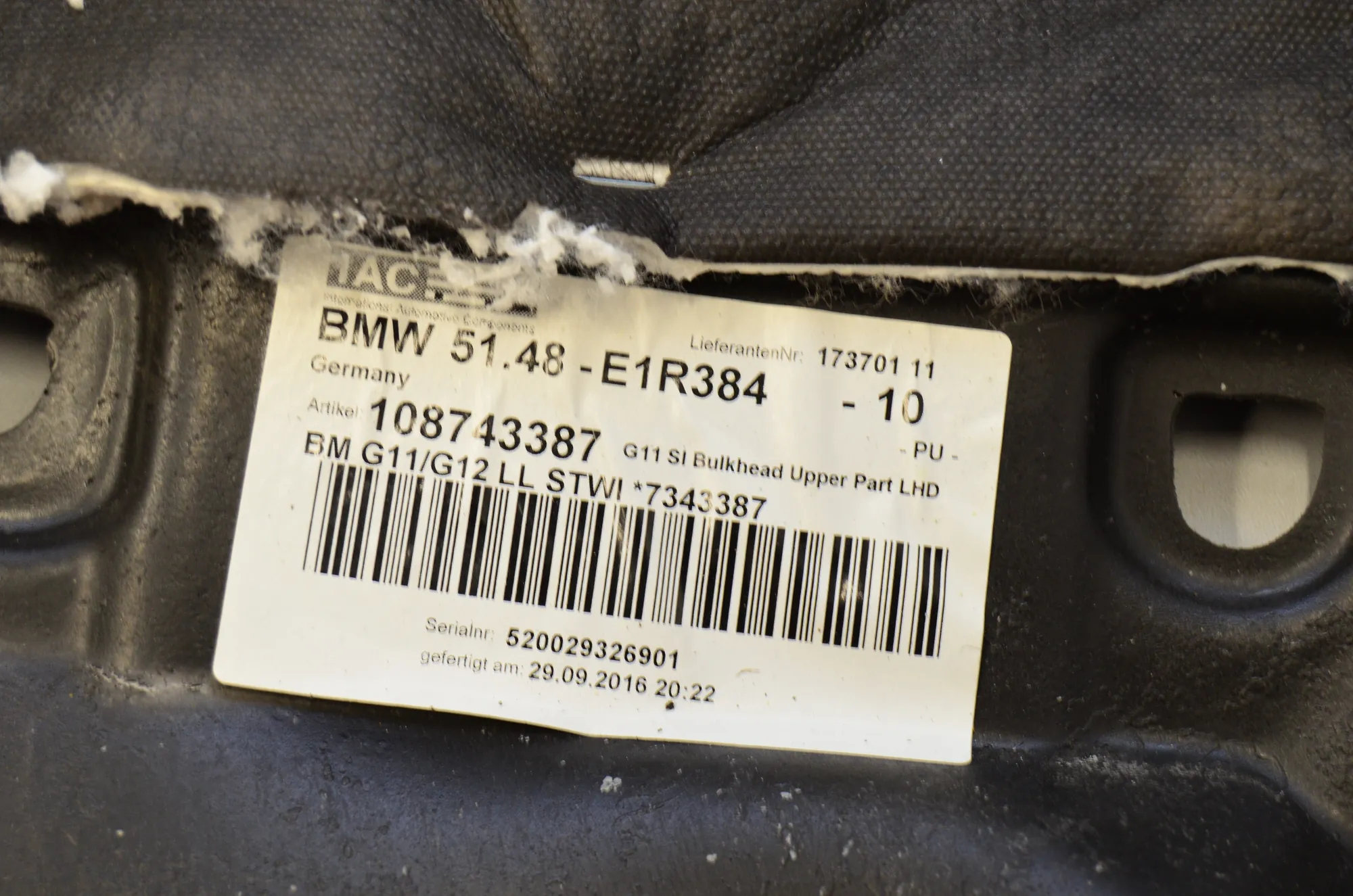 Sound Insulation – OEM 7343387 · BMW 7 (G11, G12) 750 d, Ld xDrive 2016 – 4