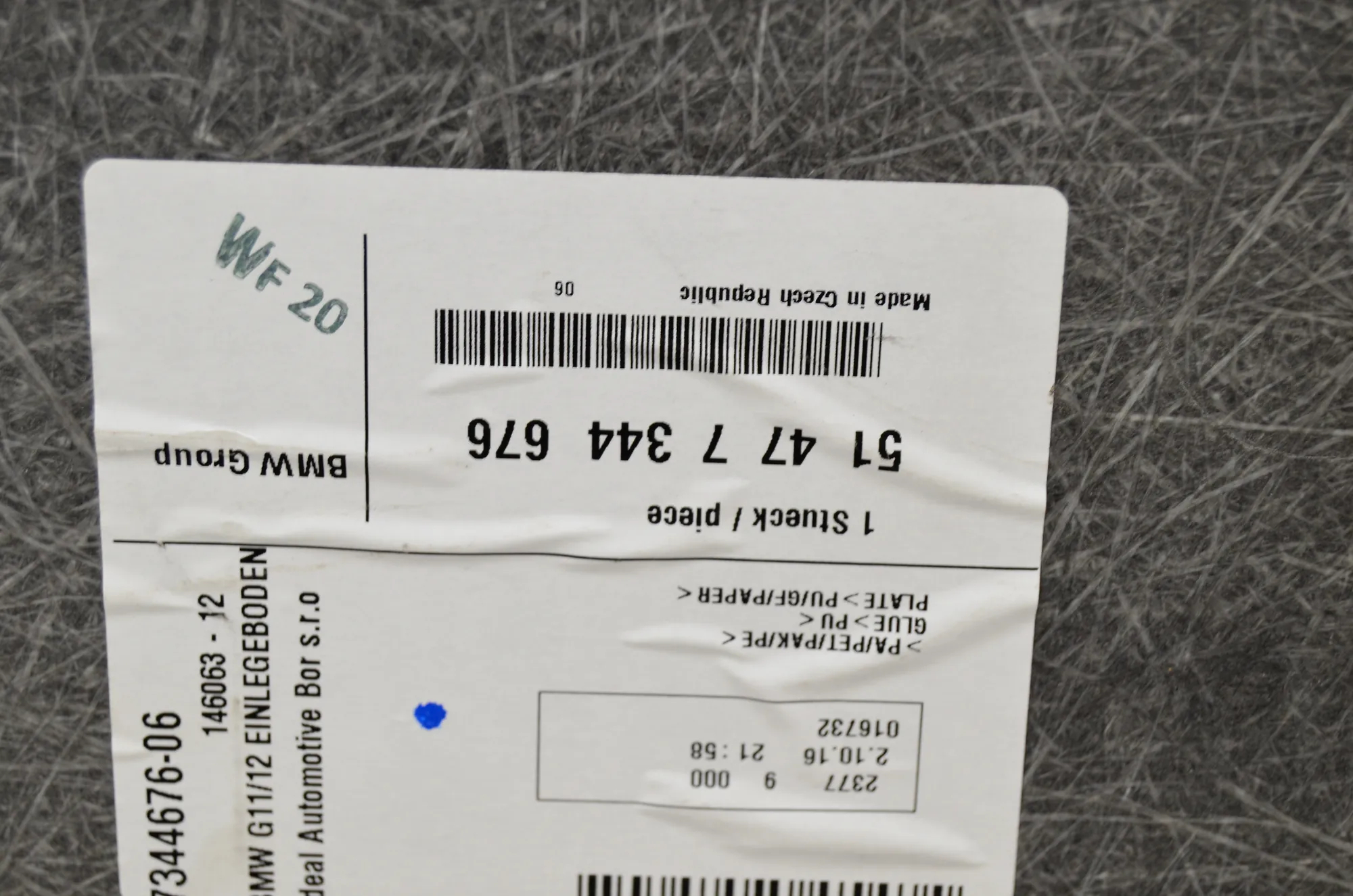 Trunk Boot Carpet – OEM 7344676 · BMW 7 (G11, G12) 750 d, Ld xDrive 2016 – 5