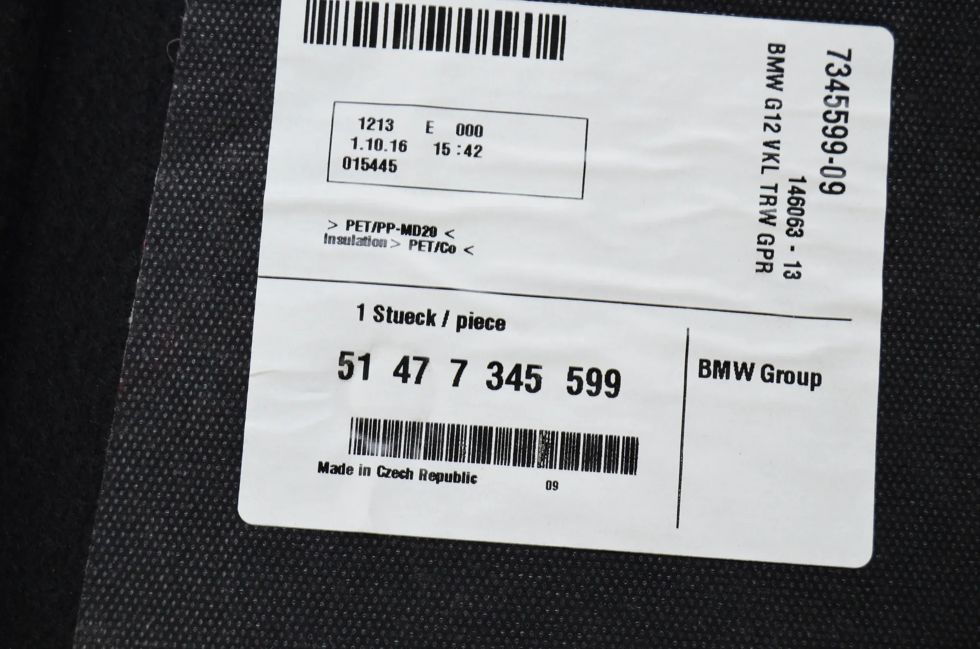 Other Boot Trunk Parts – OEM 7345599 · BMW 7 (G11, G12) 750 d, Ld xDrive 2016 – 4