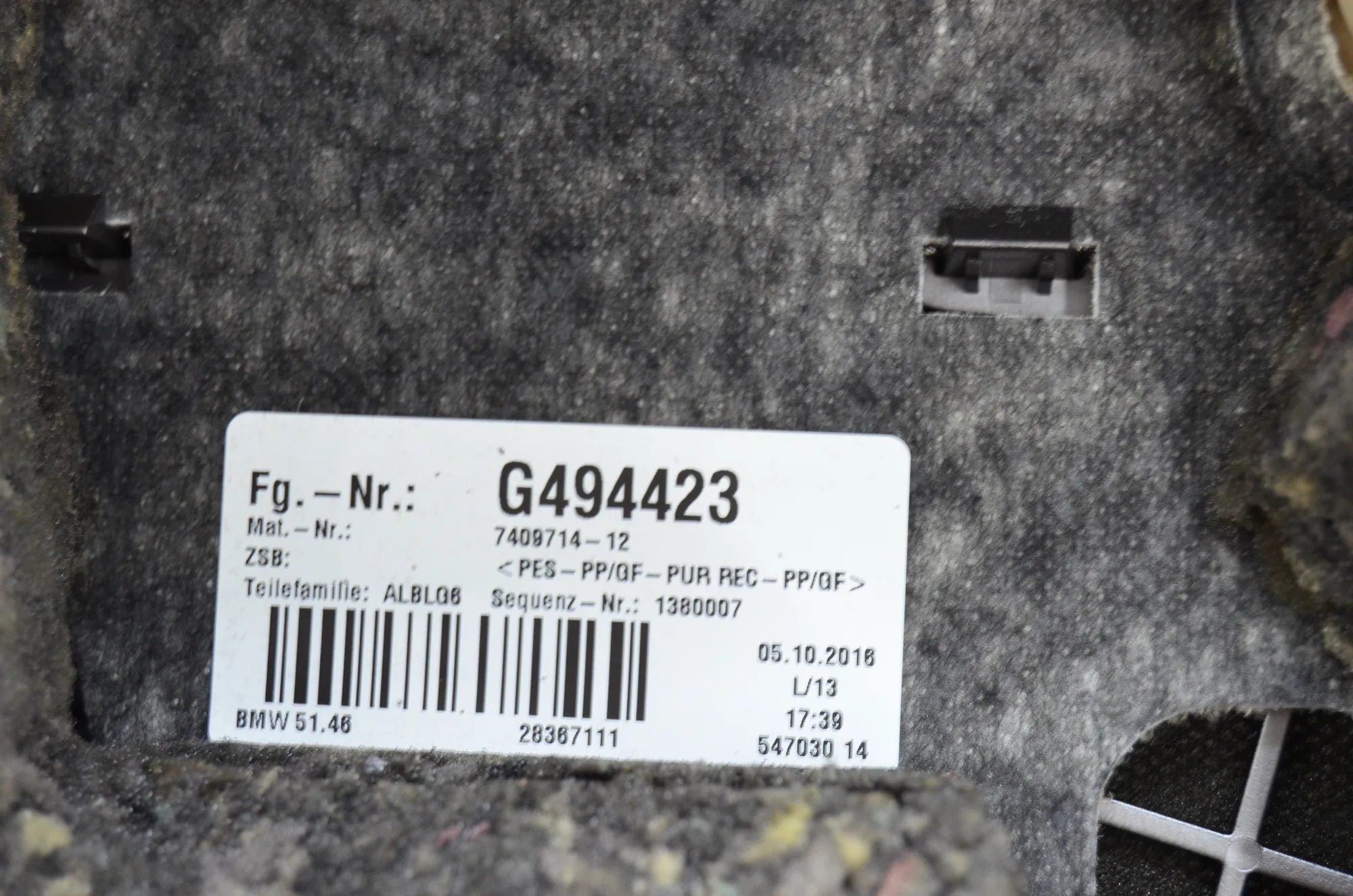 Rear Parcel Shelf – OEM 7409714 · BMW 7 (G11, G12) 750 d, Ld xDrive 2016 – 5