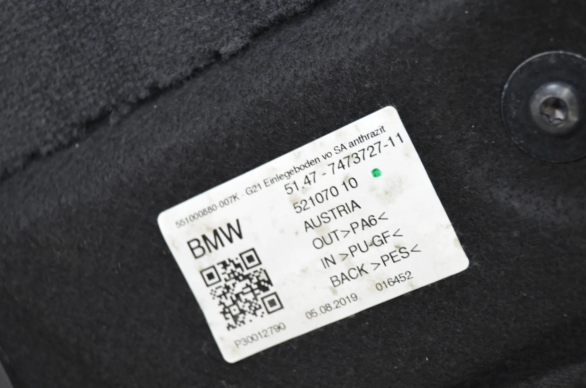 Trunk Boot Carpet – OEM 7473727 · BMW 3 Touring (G21) (2019 - -) 320 d 2019 – 4