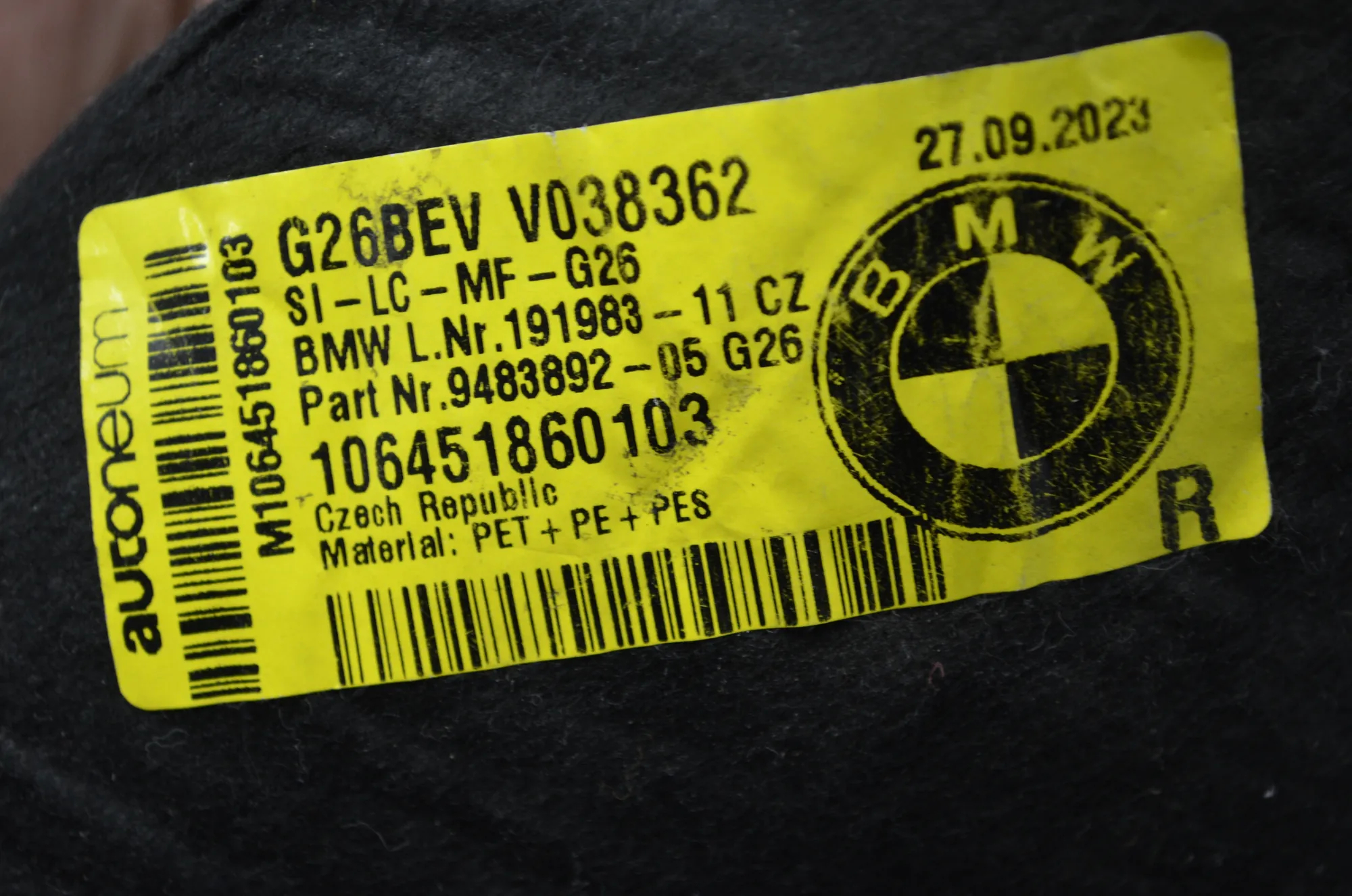Sound Insulation – OEM 9483892 · BMW 3 Touring (G21) BMW 3 Touring (G21) 320 d 2023 – 7