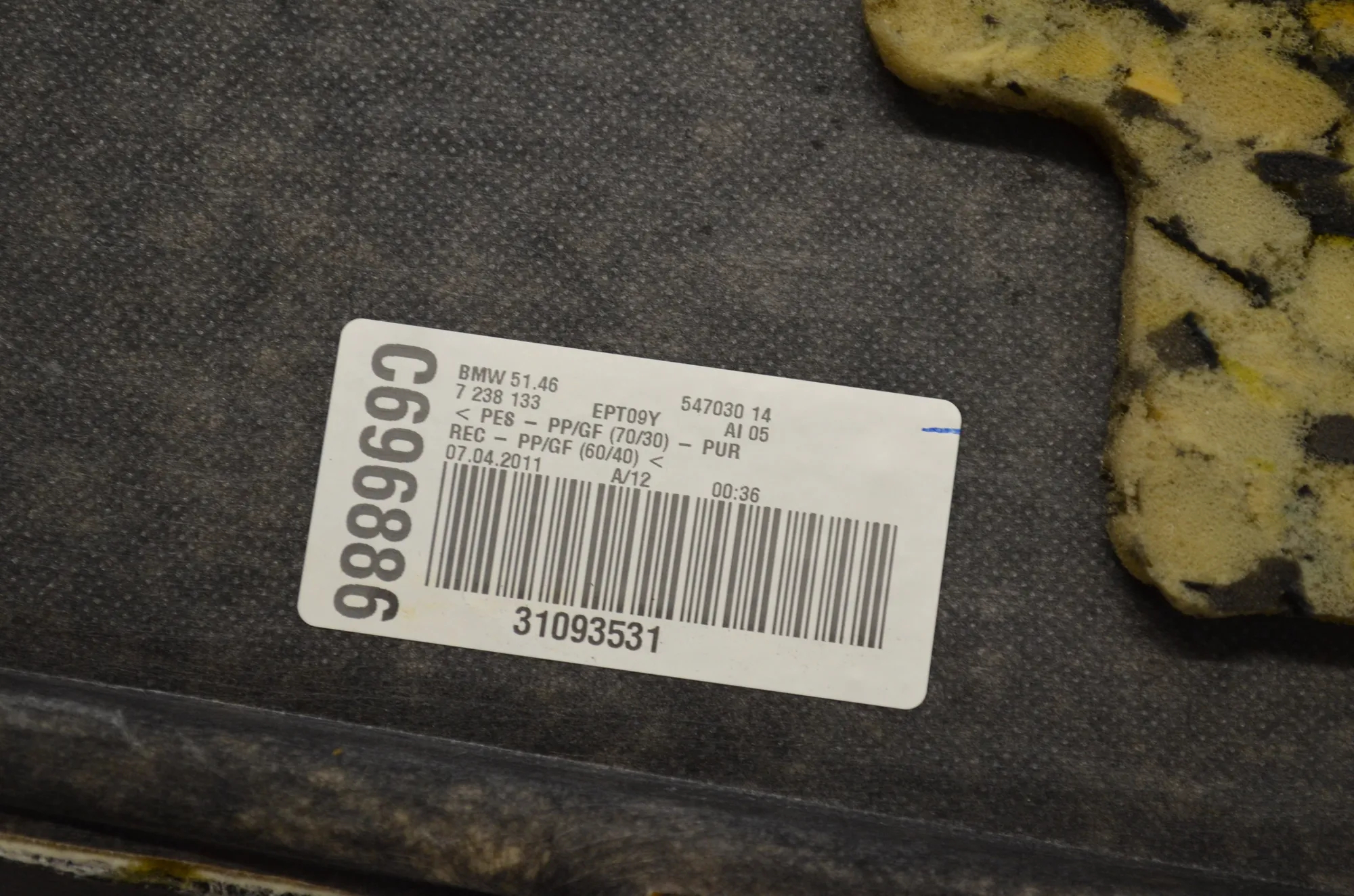 Rear Parcel Shelf – OEM 7238133 · BMW 5 (F10) 530 d xDrive 2011 – 4
